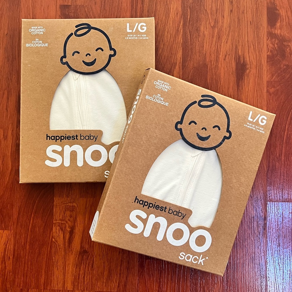 NWT Two (2) Happiest Baby Snoo Sacks Large Ivory White 4–6M